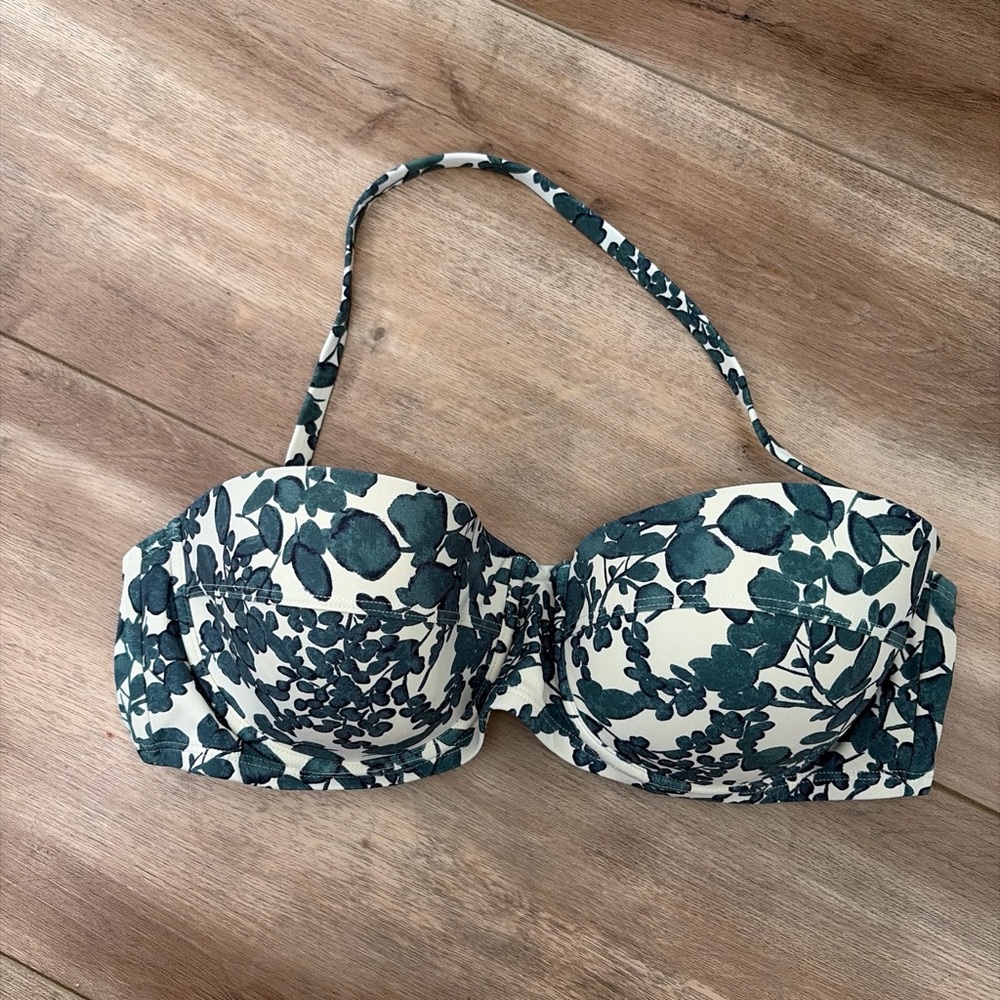 Tory Burch Cream and Green Floral Bandeau Bikini Top